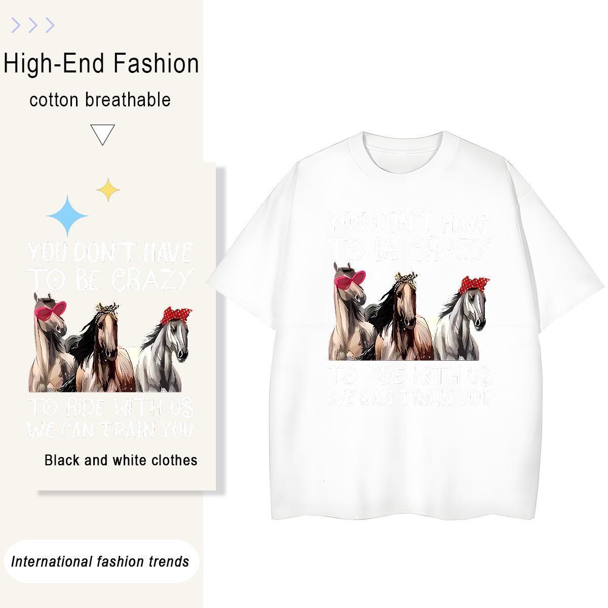 Designer Fashion Men Clothes T-Shirt horse Street Casual 230g 100% Cotton Tees Shirts Breathable Short Sleeve Comfortable T-Shirts DIY Printed