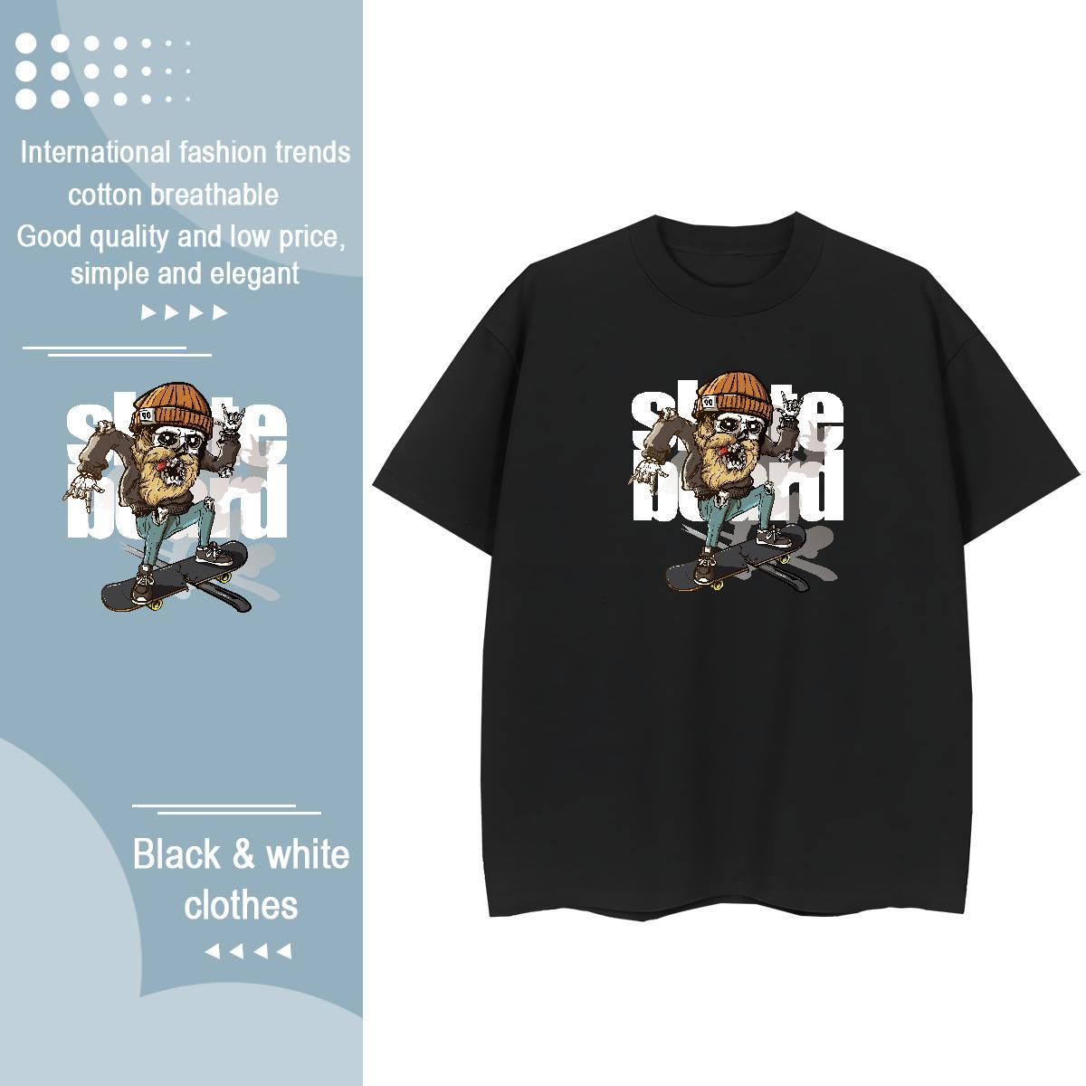 Popular T Shirts Men 230g Pure Cotton skull Street DIY Anime Breathable Men Tops Tees Fashion Design Tops Shirt