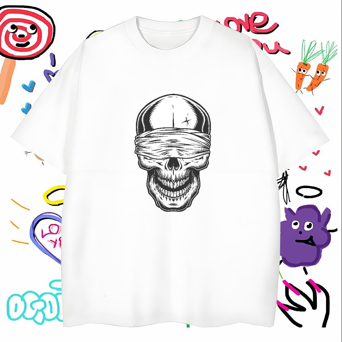 Loose Mens T Shirts 230g 100% Cotton skull Spring Summer Floral Print Breathable Short Sleeve Tshirts Free Shipping Tops Tees
