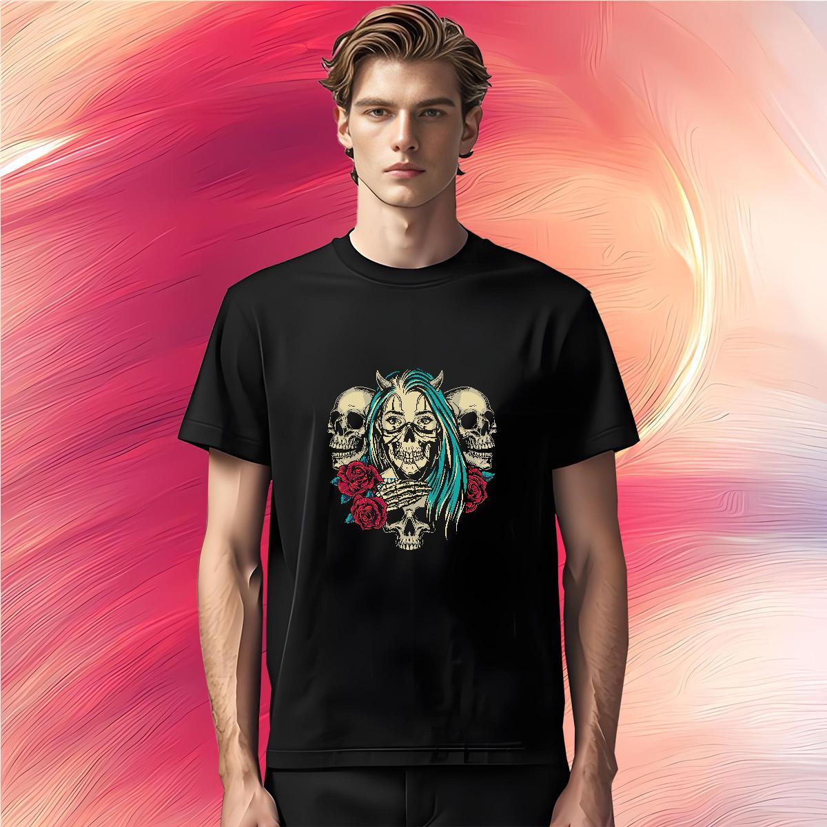 Classic T-Shirts 230g Pure Cotton skull Street Wear Floral Print Short Sleeve O-Neck Tshirt for Man Woman 2024 Designer Clothes