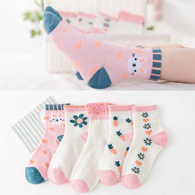 5 pairs of girls socks summer new mesh thin socks mid-calf socks soft breathable non-stuffy feet CL240824