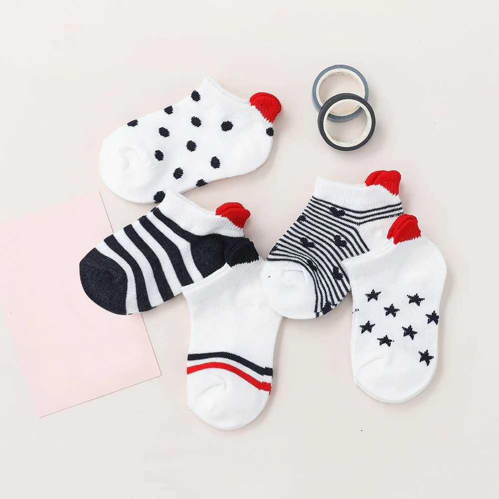 5Pairs/lot 0-12Y Cute Lovely Short Baby Socks Children Sock Red Heart Girls Cotton Mesh Cute Newborn Boy Toddler White Sock CL240824