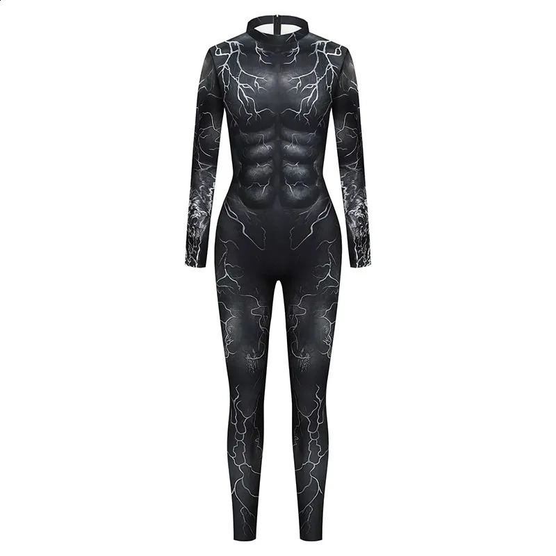 Halloween cosplay bodysuit black artificial Abs muscle crack pattern tight mens party pole dance costume unisex jumpsuit set 240823
