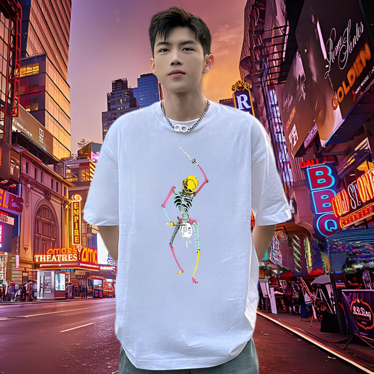 Brand Men T Shirts 230g 100% Cotton skull Sport DIY Logo Oversized Breathable Crew Neck Men Clothes T-Shirt Stylist Polos