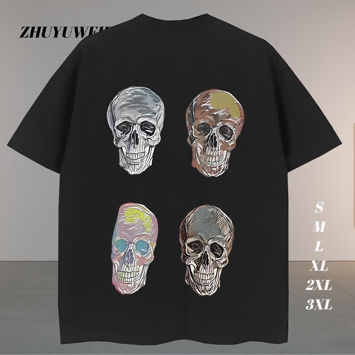 Brand T shirt 230g 100% Cotton skull Summer Casual DIY Anime Breathable Crew Neck Men Tees New Arrival Polos