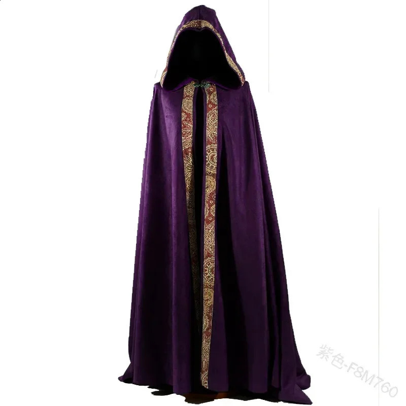 Medieval Halloween cosplay cape hooded coat retro Gothic Cape Town long trench costume wizard 240823