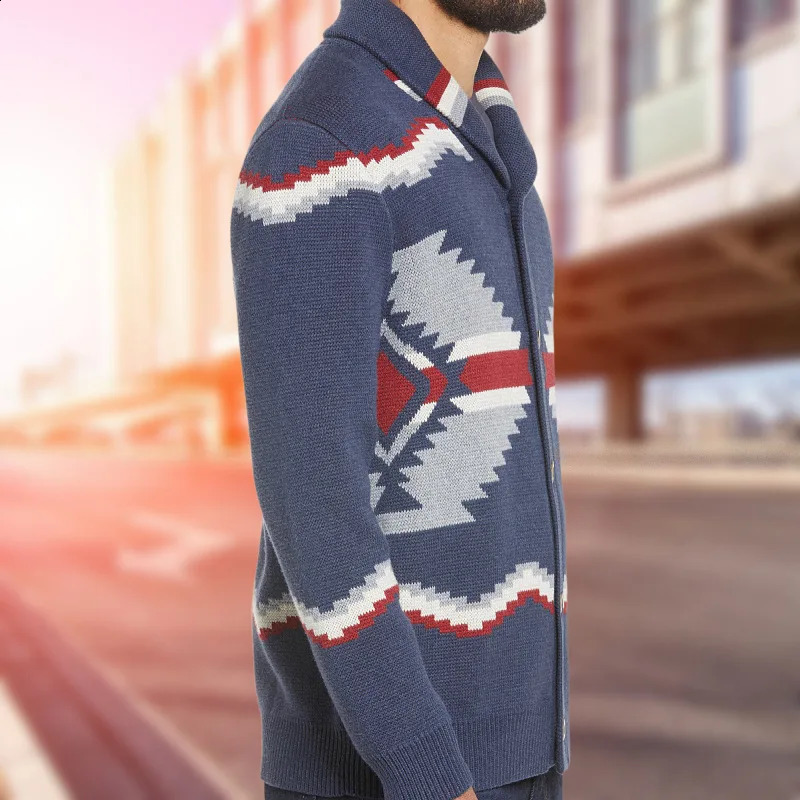 Mens fashion sweater autumn and winter jacquard knitted long sleeved cardigan woolen top 240824