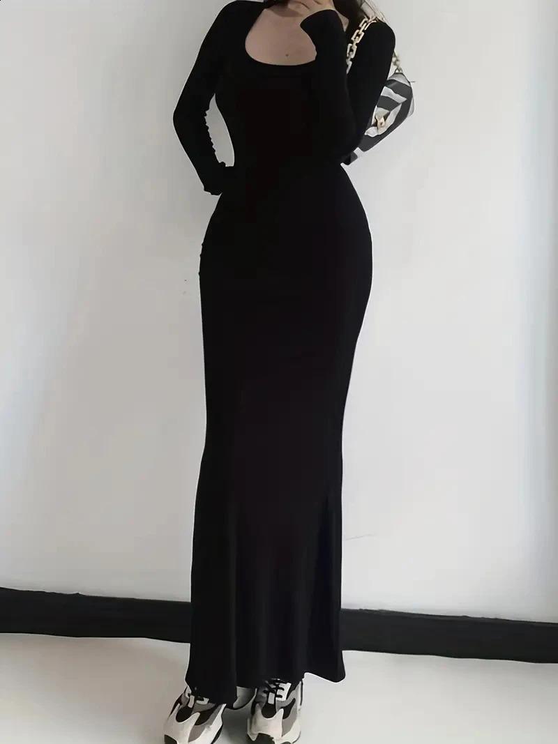 Satin Slip Long Sleeve Maxi Dress Women Y2k Summer Bodycon Elegant Sexy Outfits Ladies Birthday Party Club Sundress 240823