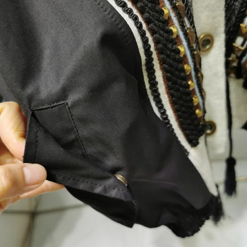 Korean Style Varsity Jacket Women 2024 Autumn Winter Fashion Patchwork Striped Knitted V-Neck Tassel Drawstring Coat Outwear 240823