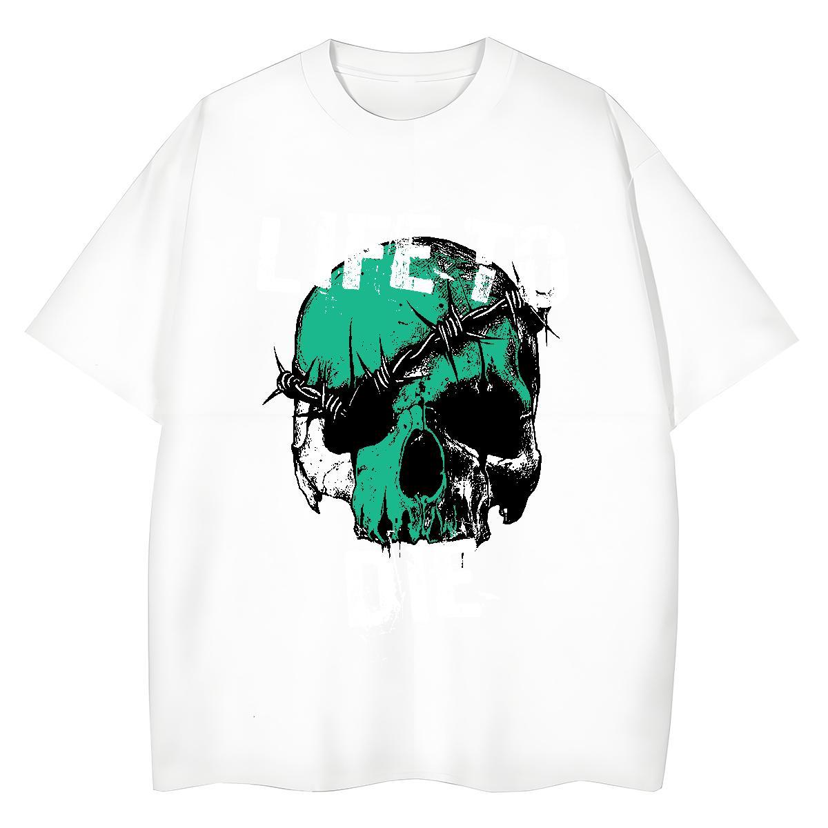 Brand T Shirts Men 100% Cotton 230g skull Casual Beach Cartoon Print O-Neck Short Sleeve Men Clothes T-Shirt Custom Tops