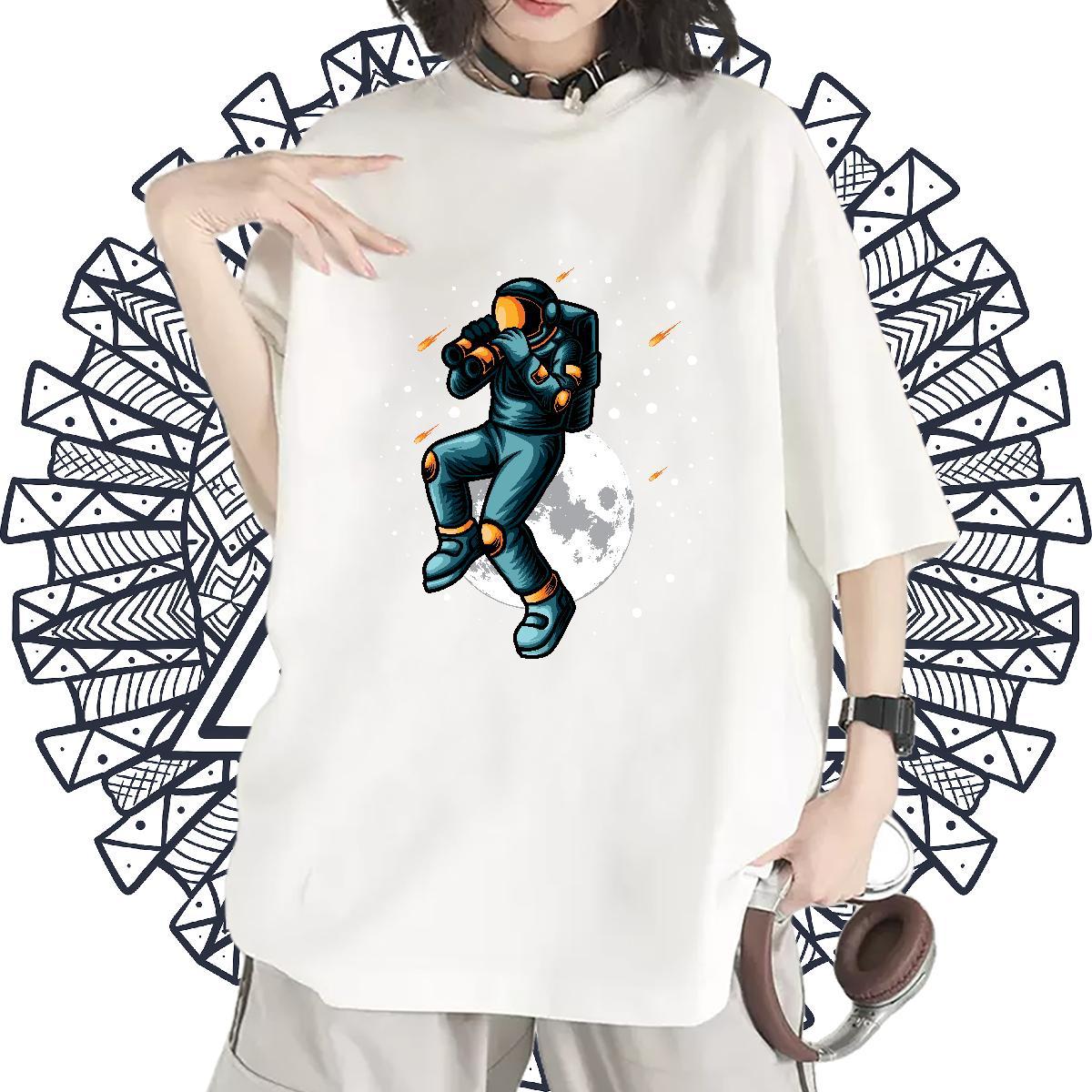 Loose Couples T Shirts 230g Pure Cotton planet Daily Outfit T Shirt For Woman O Neck Short Sleeves Graphic Top Tees