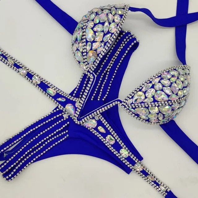 vacation V collar rhinestone swimwear daimond bikini set push up swimsuit bling stones bathing suit 240823