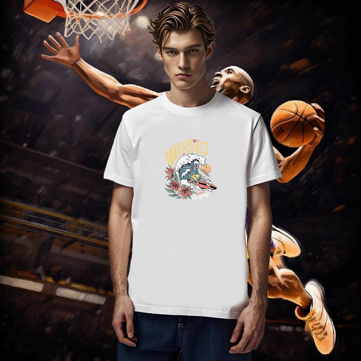 Classic T Shirts Men 100% Cotton 230g flower Casual Black White Crew Neck Men Tops Tees Wholesale Wear