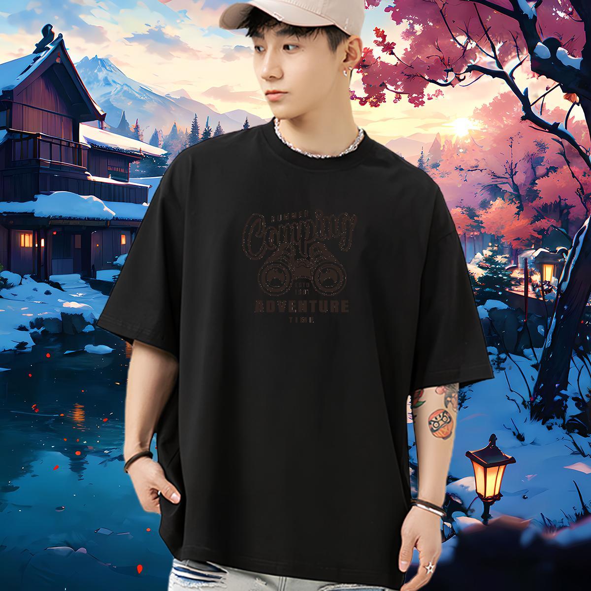 Loose T-Shirts 230g Pure Cotton tool Home Outdoor Oversized Short Sleeve O-Neck Tshirts Brand Tee Shirt