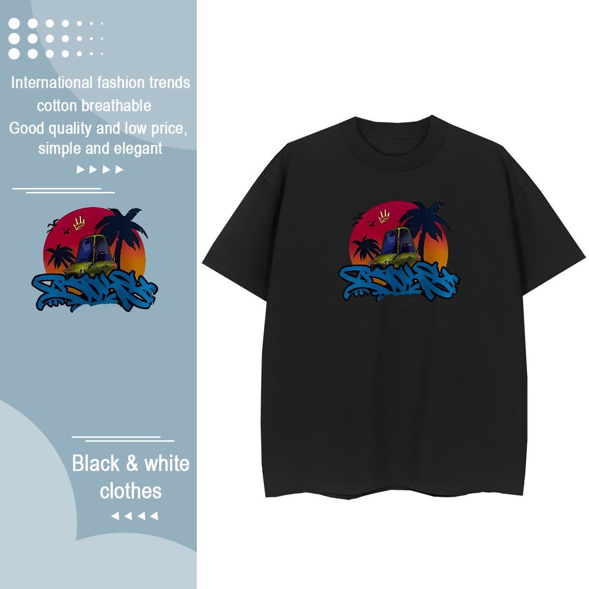 Comfortable T Shirts Men 230g Cotton car Spring Summer Skull Breathable Crew Neck Mens Tshirts 2024 DIY Clothes