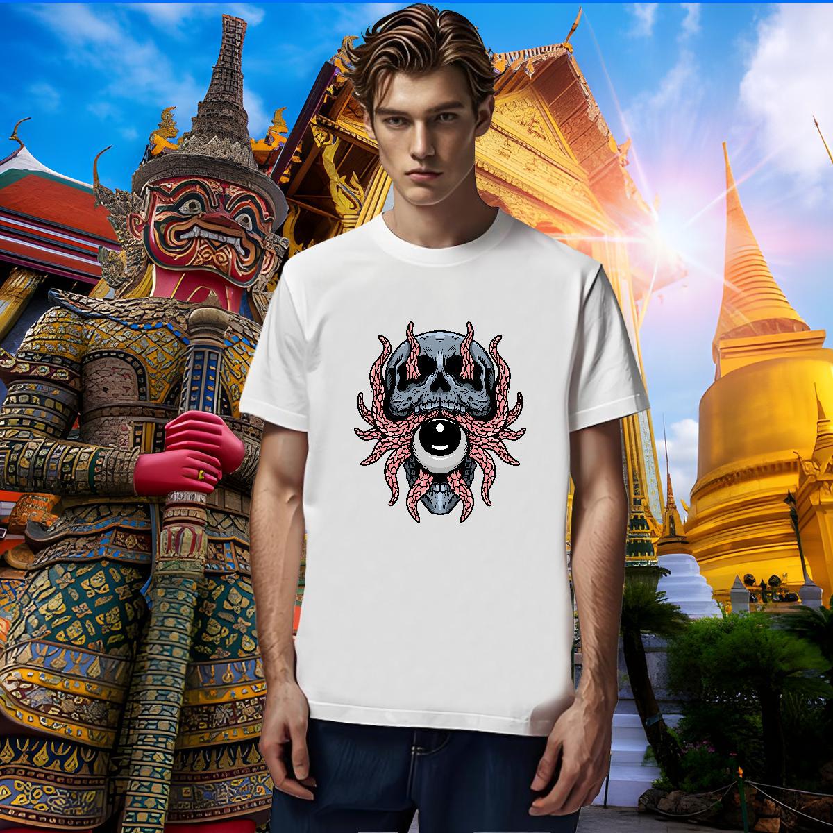 Wholesale T Shirts Men 230g Cotton skull Street Casual Cartoon Printing L-4XL Breathable Soft Men Tees Fashion Design Tshirts