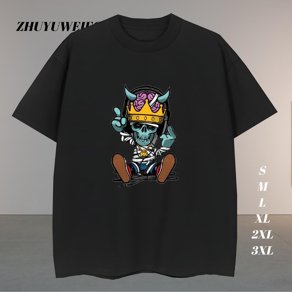 High Quality T Shirts Men 230g Pure Cotton skull Street DIY Printed Breathable Short Sleeve Couples T Shirts Designer Top Tees