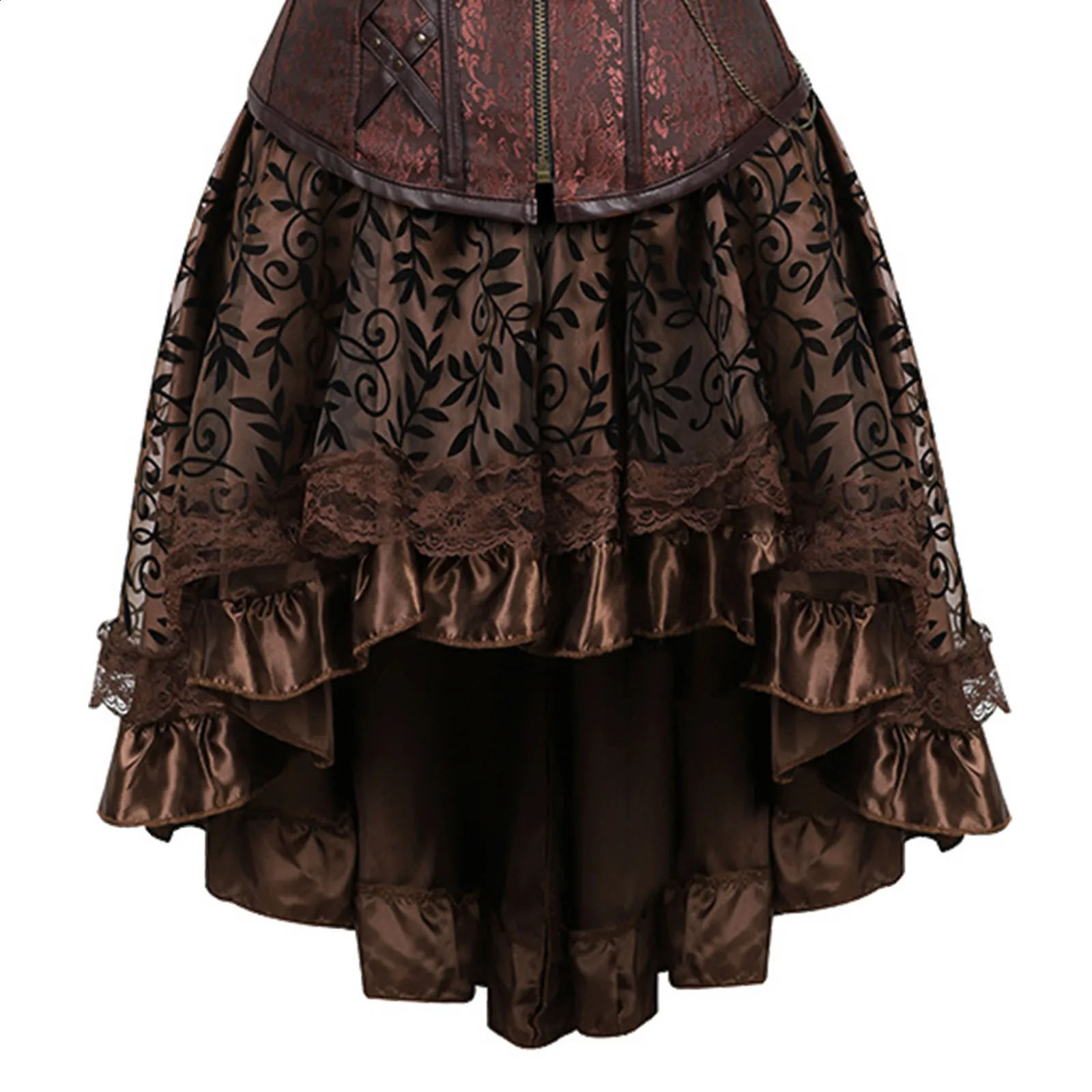 Brown pirate tight corset dress steampunk leather top plus size funny Viking Halloween womens clothing 240823