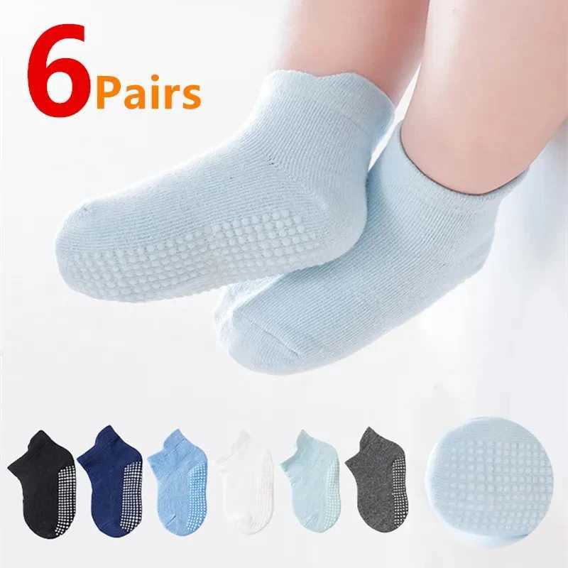 6Pairs/Lot Cotton Kids Anti-Slip Boat Socks Casual Baby Boys Girls Sock Floor Children Socken With Rubber Grips For 0-5Years CL240824