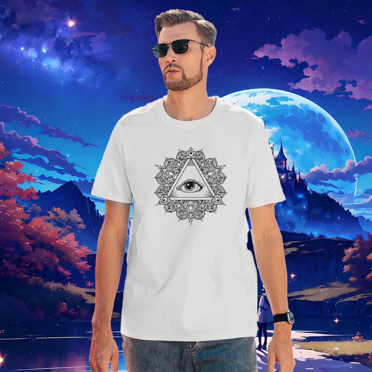 Loose T Shirts Men 100% Cotton 230g eye of the devil Street wear Hip Hop Black White Pure Cotton Couples T Shirts 2024 Clothings