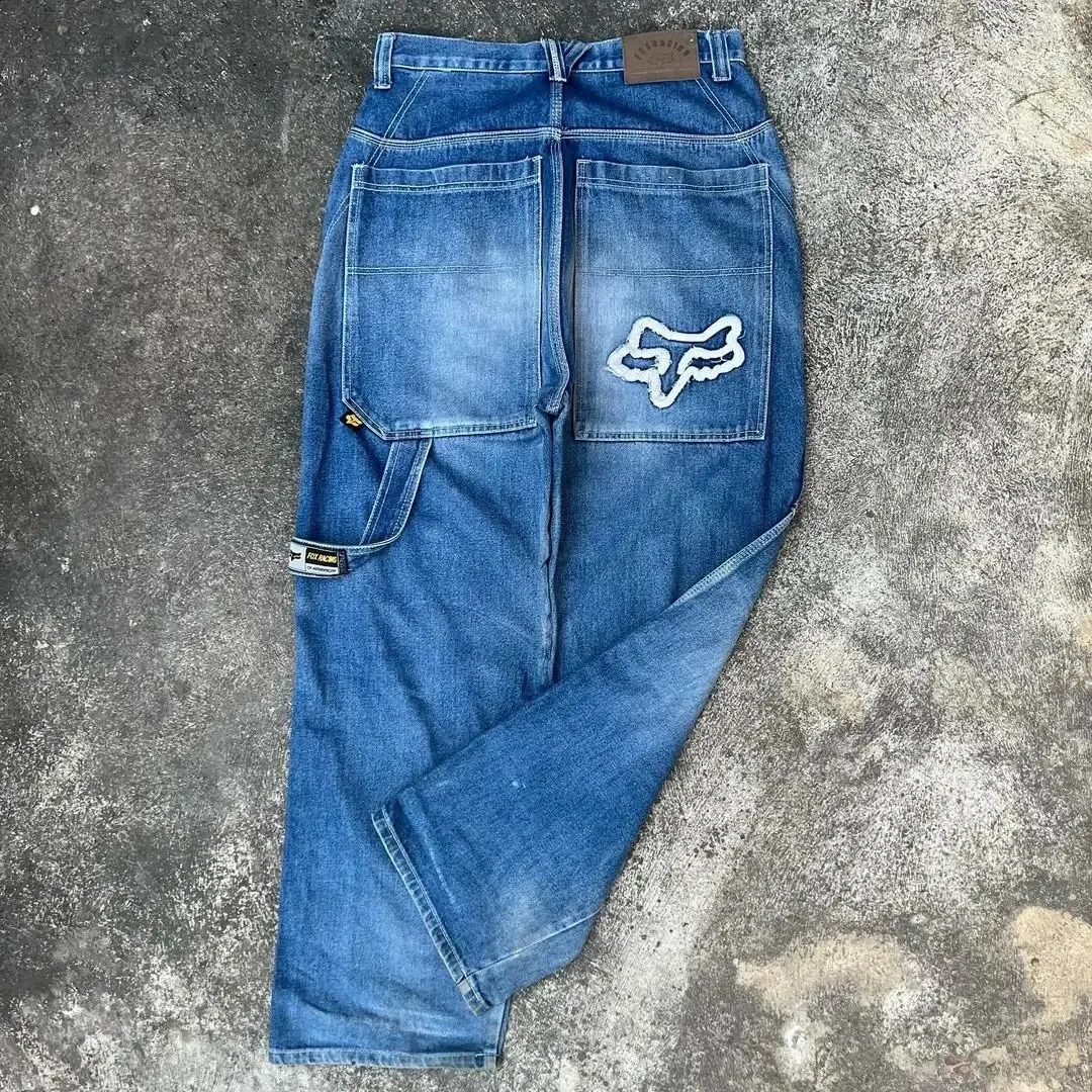 Streetwear Jeans Y2K Pants Hip Hop Embroidered Vintage Blue Baggy Jeans Mens Womens Fashion High Waisted Wide Leg Trousers 240823