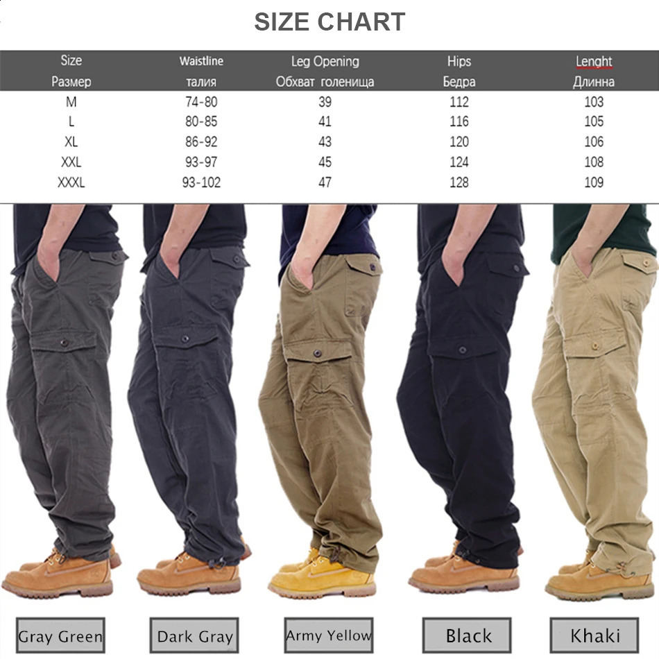 mens outdoor sports jogging multi pocket pants with elastic waist and pure cotton casual work 240823
