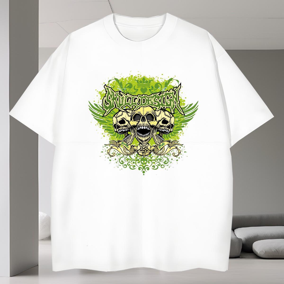 Free Shipping Mens T Shirts 230g Pure Cotton skull Spring Summer Customized Print Crew Neck Men Tees New Arrival Clothings