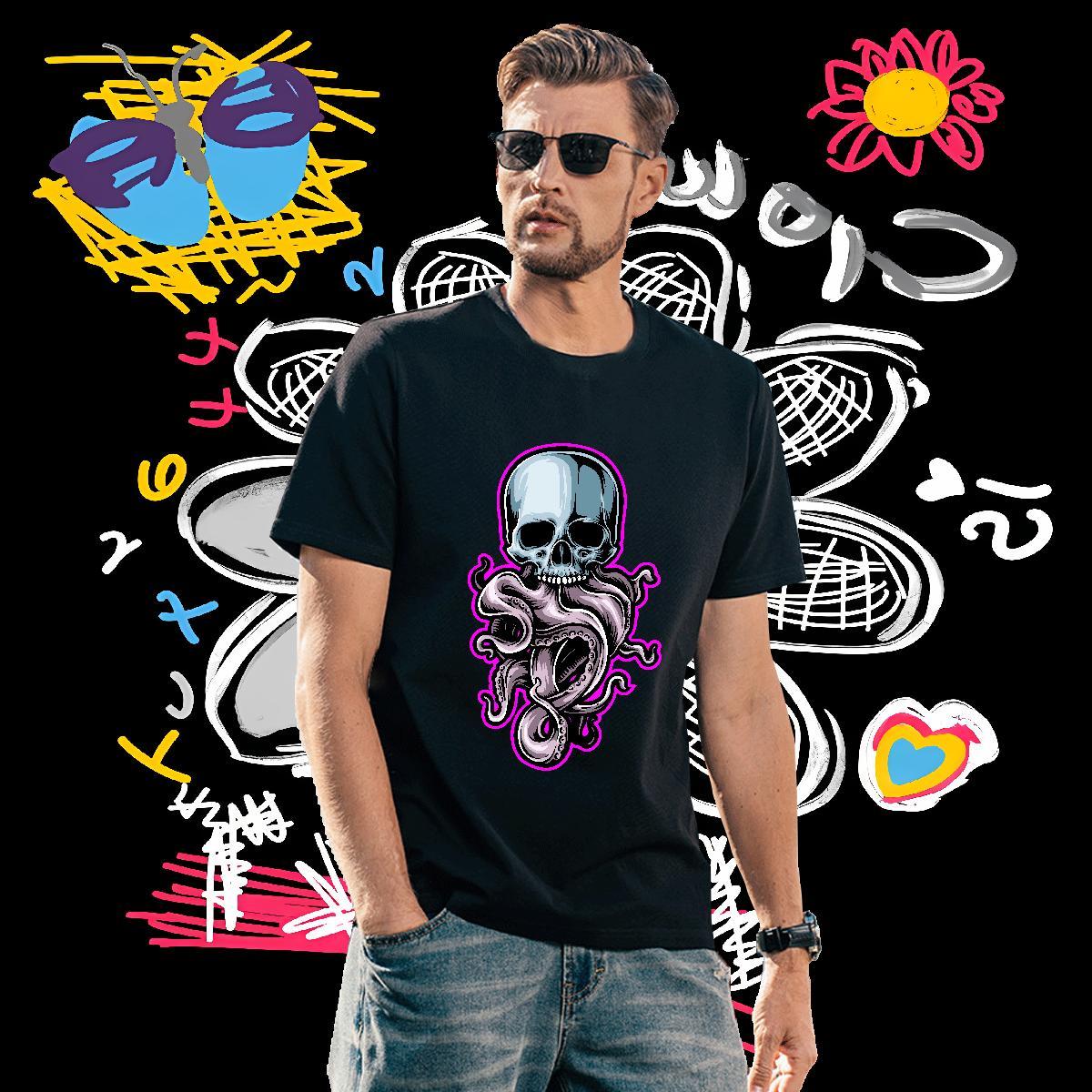 Classic T-Shirts 230g Cotton skull Anime Printing Street Customized Print Breathable Crew Neck Men Tees Classic Casual Top Tees