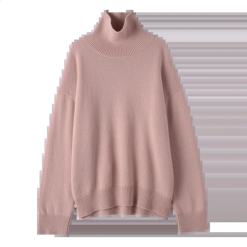 HSY Europe AutumnWinter Womens turtleneck Loose cashmere sweater Womens 100% pure cashmere knit long sleeve thickened sweater 240824