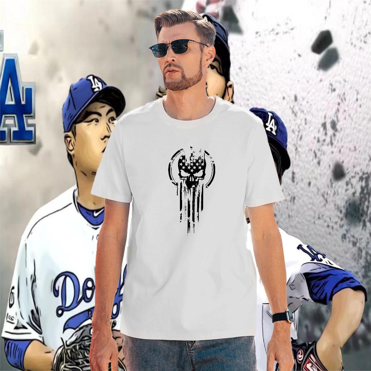 Popular Men T Shirts 230g Cotton skull Anime Printing Street Graphic Breathable Short Sleeve Tshirt for Man Woman DIY Wear