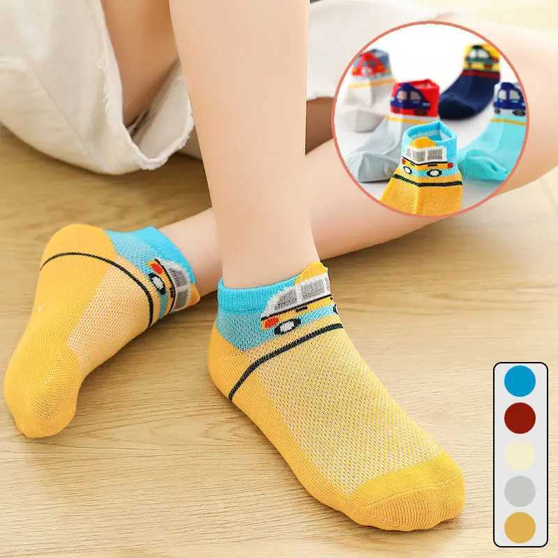 2024 New Fashion Spring Summer Children Socks Mesh Cotton Cartoon car Boys Socks Girls Socks 2-15 Year Kids Casual Boat Socks CL240824
