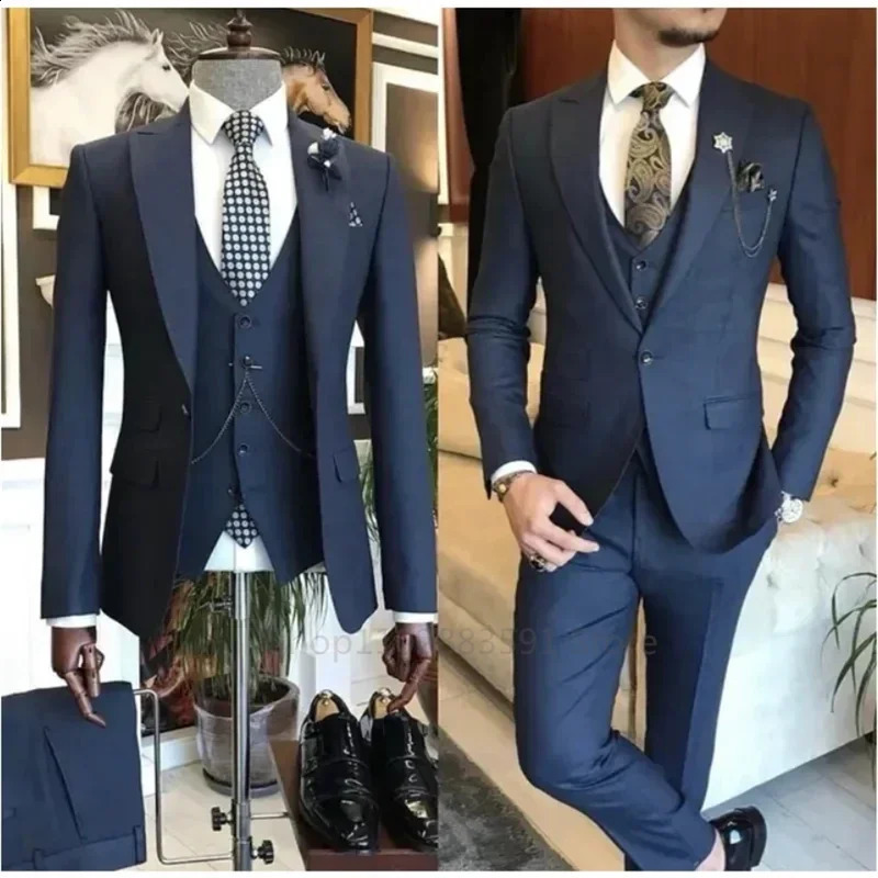 Khaki Formal Mens Slim Fit Set Piece Wedding Groom Dance Terno Mascuo Custom Jacket Vest Pants