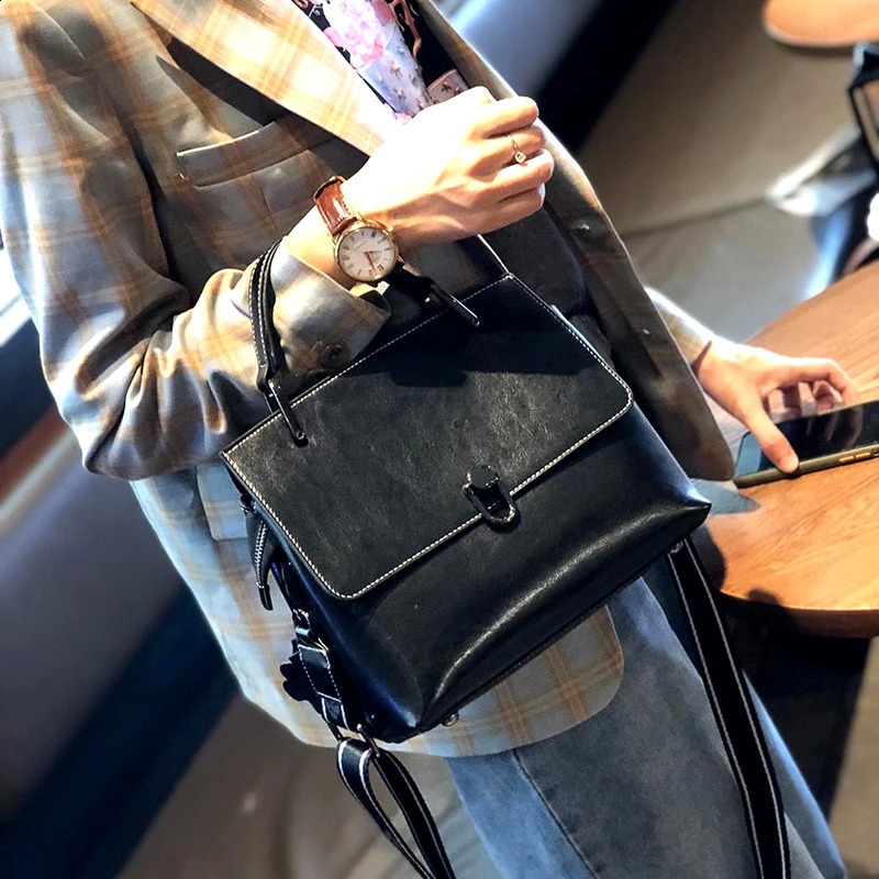Toptrends Vintage Genuine Leather Wide Strap Shoulder Crossbody Bags For Women Trend Er Short Handle Ladies Handbags 240824