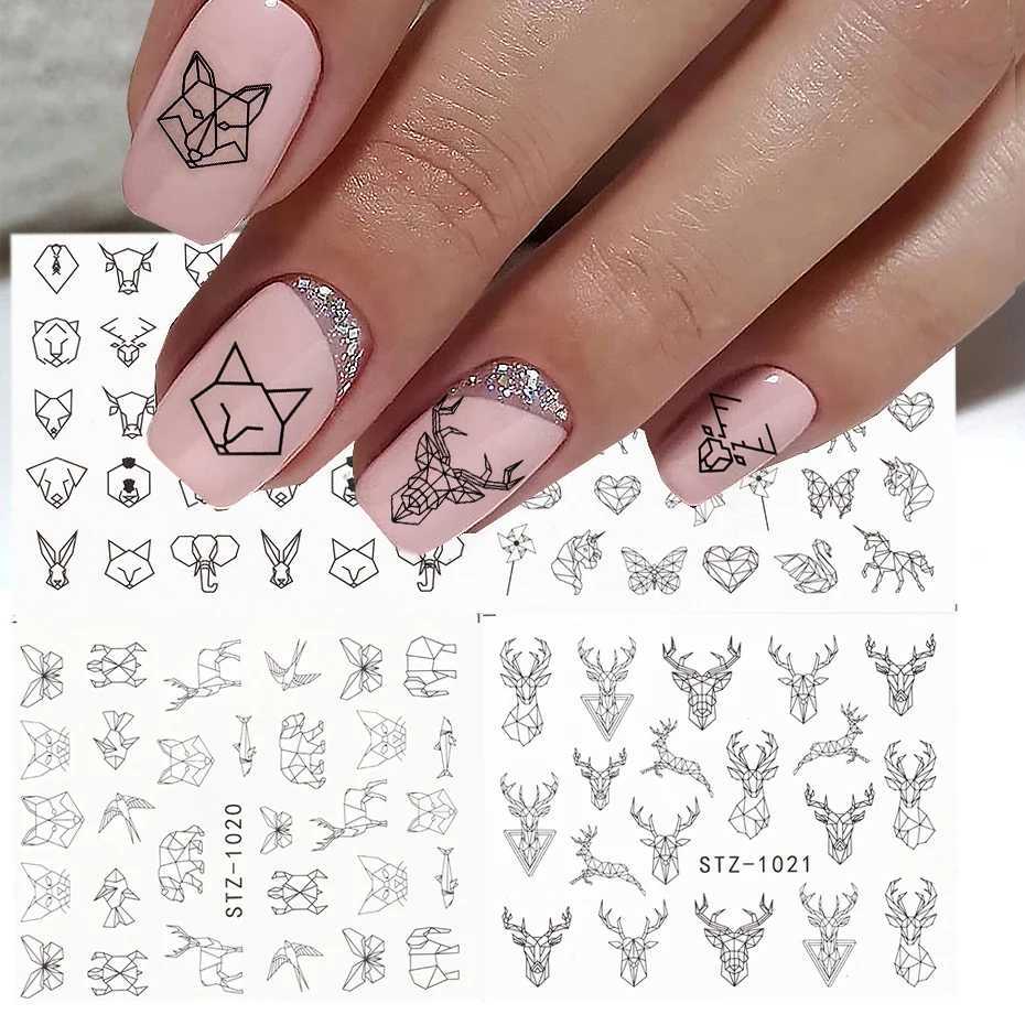4-piece/set Abstract Animal Nail Stickers Womens Facial Stickers Deer Fox Water Black Leaf Sliders Anime Tattoo Ergonomic TRSTZ1018-1033 W240823