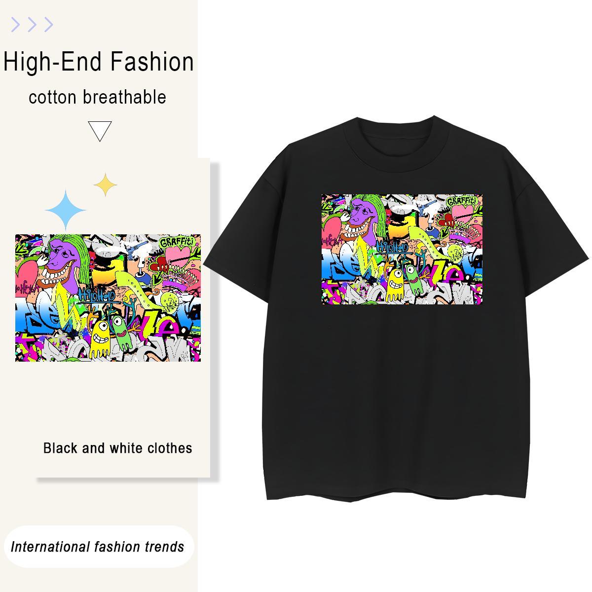 Wholesale Women Tshirts 100% Cotton 230g painting Casual Beach T Shirt For Woman Breathable Crew Neck Anime Tops Shirt