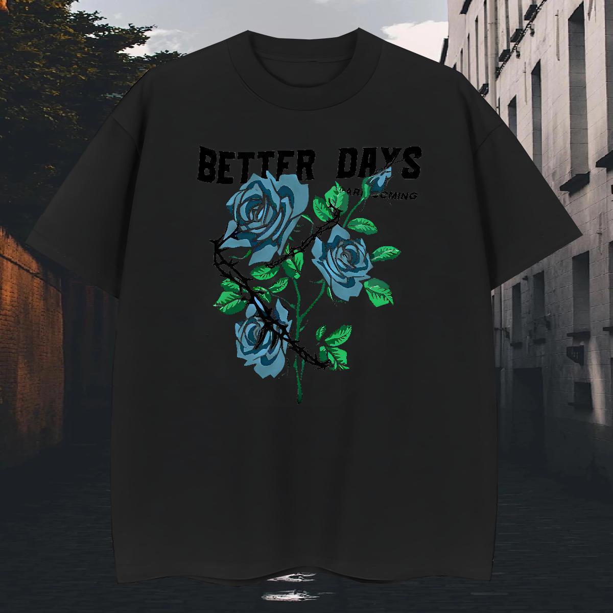 Custom Mens Tshirts flower Street 230g Pure Cotton Wear Breathable Brand T Shirt For Man Cartoon Printing L-4XL