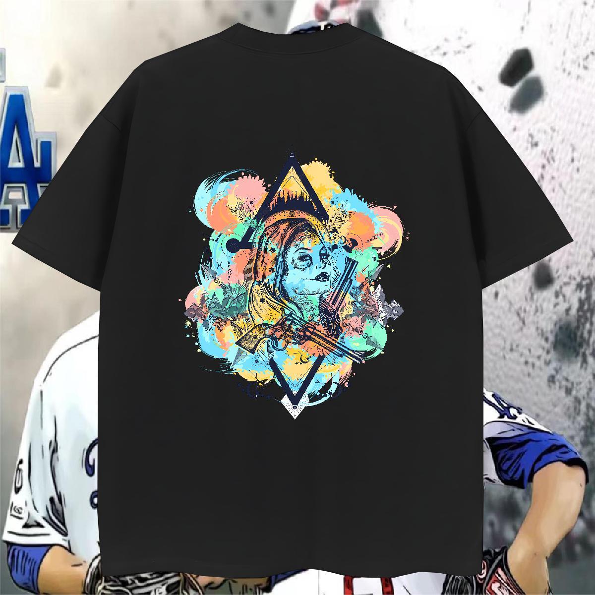 Brand Men T Shirts 100% Cotton 230g eye of the devil Beach Cartoon Printing L-4XL Crew Neck Tshirt for Man Woman 2024 DIY Tshirts