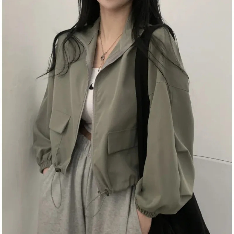 Spring Outerwear Female Casual Loose All-match Bomber Jacket Women Vintage Baseball Coat Lady Korean Fashion Zipper Short Jacket 240823