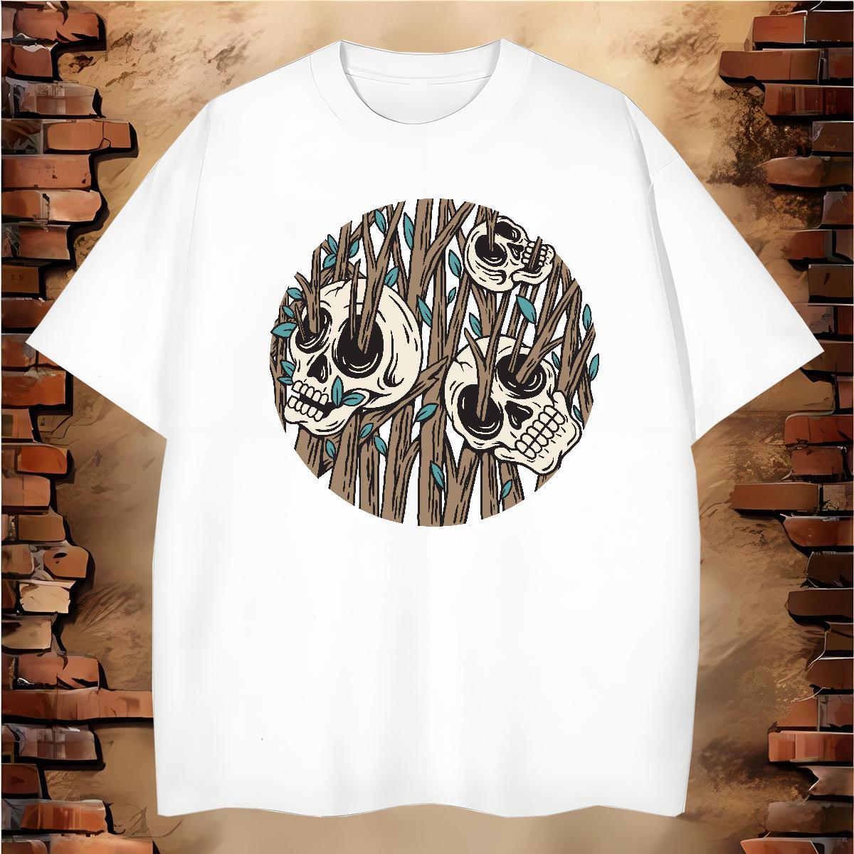 TOP Quality Man T Shirts 230g 100% Cotton skull Anime Printing Street DIY Printed Breathable Soft Couples T Shirts 2024 DIY Tops Shirt