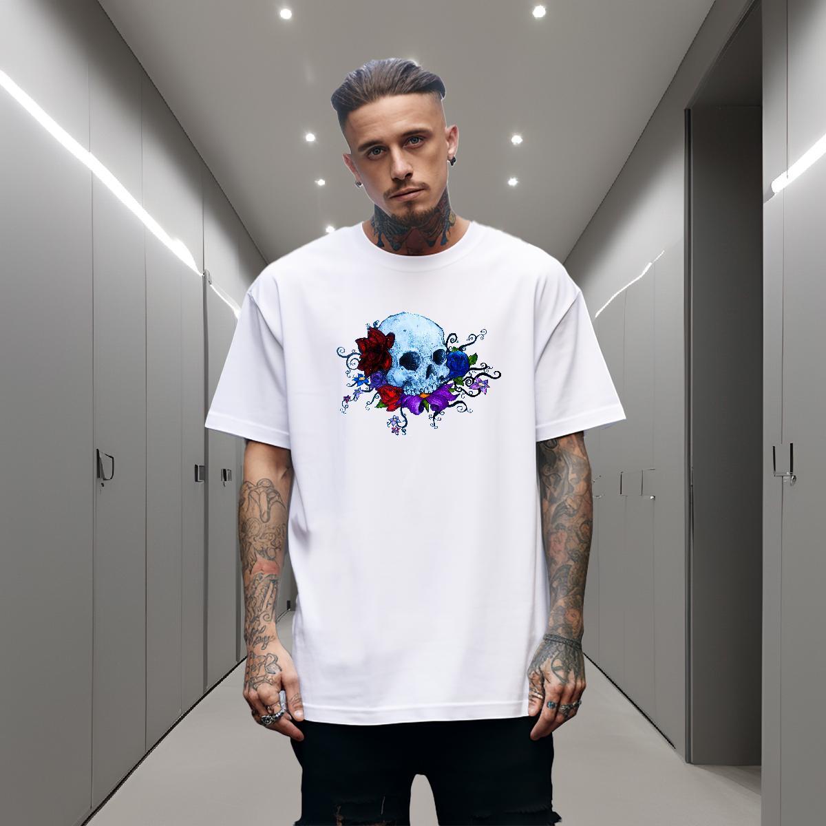 High Quality Man T Shirts 100% Cotton 230g flower Casual Daily Wear Oversized 4XL Breathable Soft Tshirt for Man Woman DIY Tee Shirt