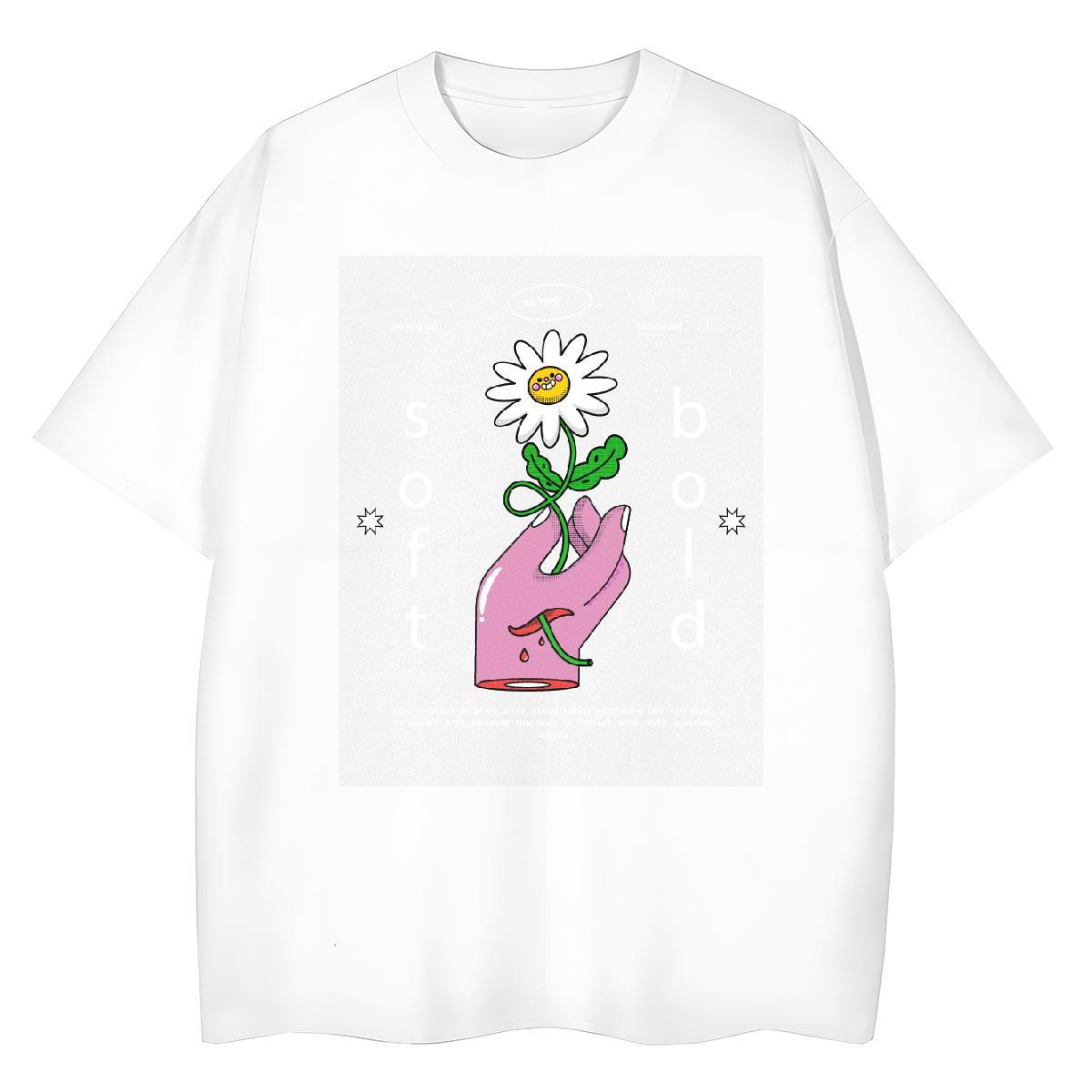Designer Couples T Shirts 230g Pure Cotton flower Street Wear T Shirts Women Round Neck Short Sleeve Cartoon Print Clothes