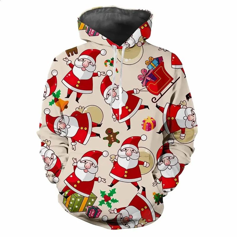Fun Christmas Sweatshirts Fall Winter Mens Long Sleeve Holiday Party Gift Pullover Happy Hooded Pullover Oversized loose 240823