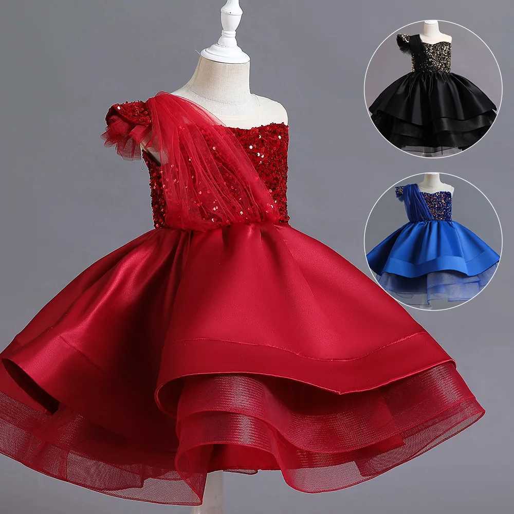 New 2023 Carnival Fashion Childrens Clothing Solid Color Evening Dress Girls Tutu Princess Clothing Childrens 3-10 Years W240823