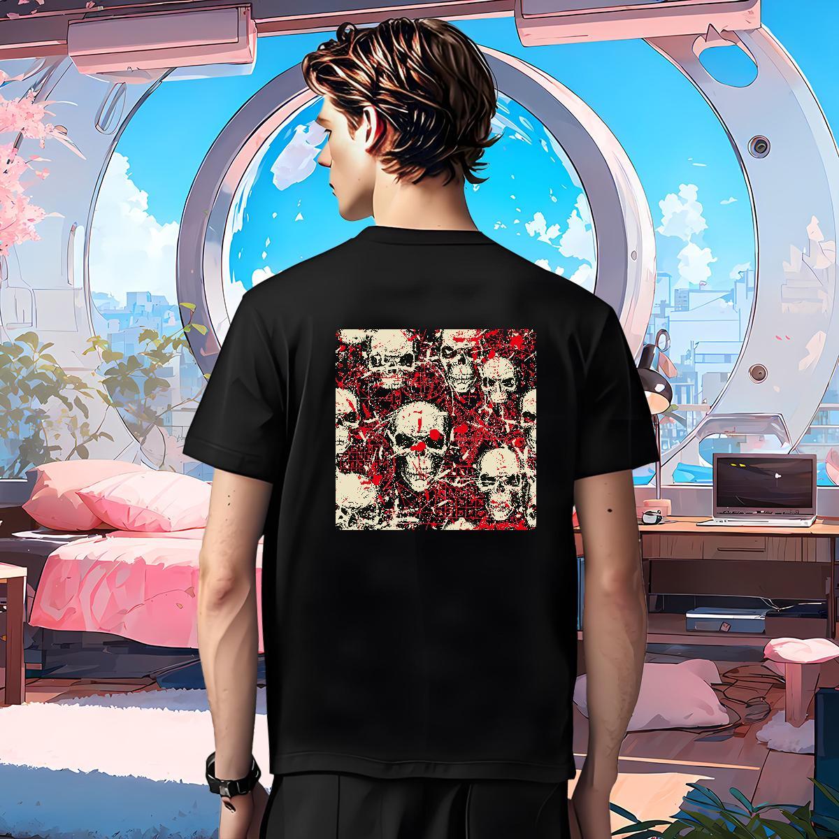 Cool Design Men T Shirts 100% Cotton 230g skull High Street Hip Hop Cartoon Print Breathable Short Sleeve Men Clothes T-Shirt Factory Direct Tops Shir