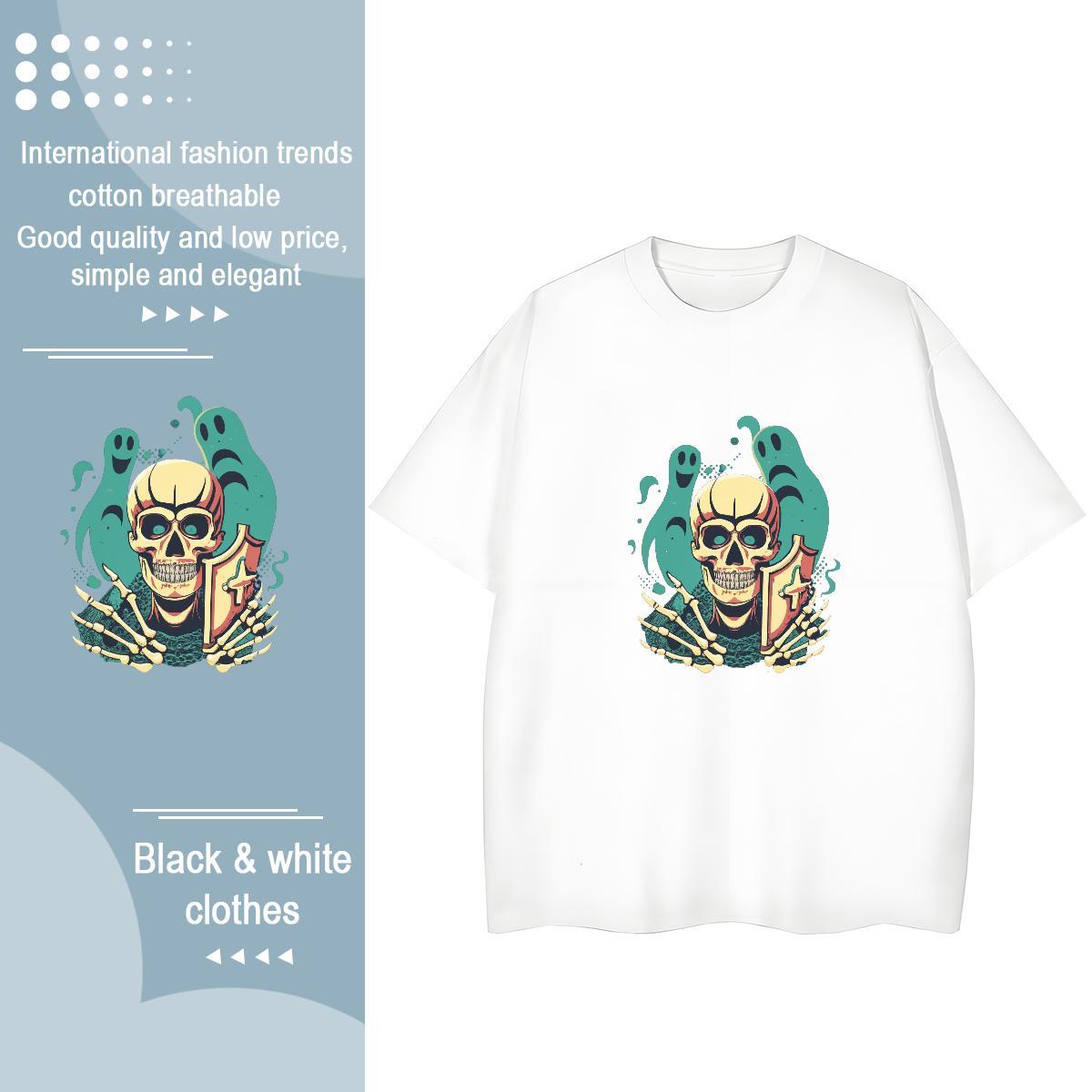 Unisex Mens T Shirts 230g Pure Cotton skull Street wear Hip Hop Anime Short Sleeve Soft Men Tees New Arrival Polos