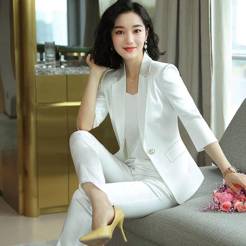 High end highend womens jacket and pants twopiece office set spring elegant warm casual ninth pair of 240823