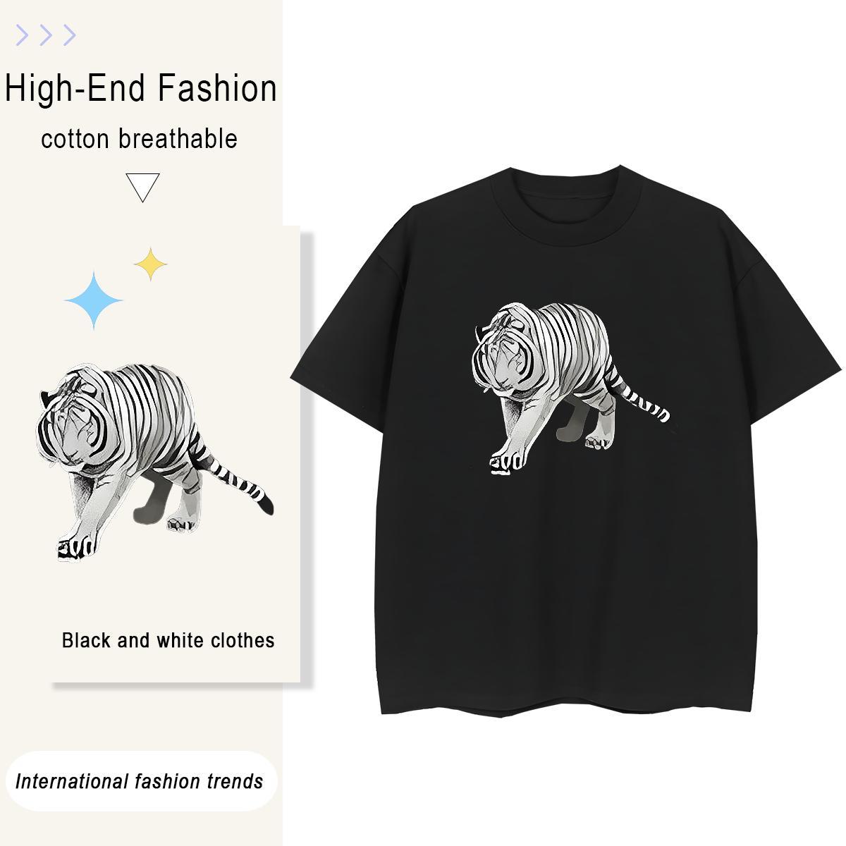Custom Men Clothes T-Shirt tiger Street wear Hip Hop 230g Cotton Tee Shirt Breathable Short Sleeve Designer Mens T Shirts Plus Size Cartoon