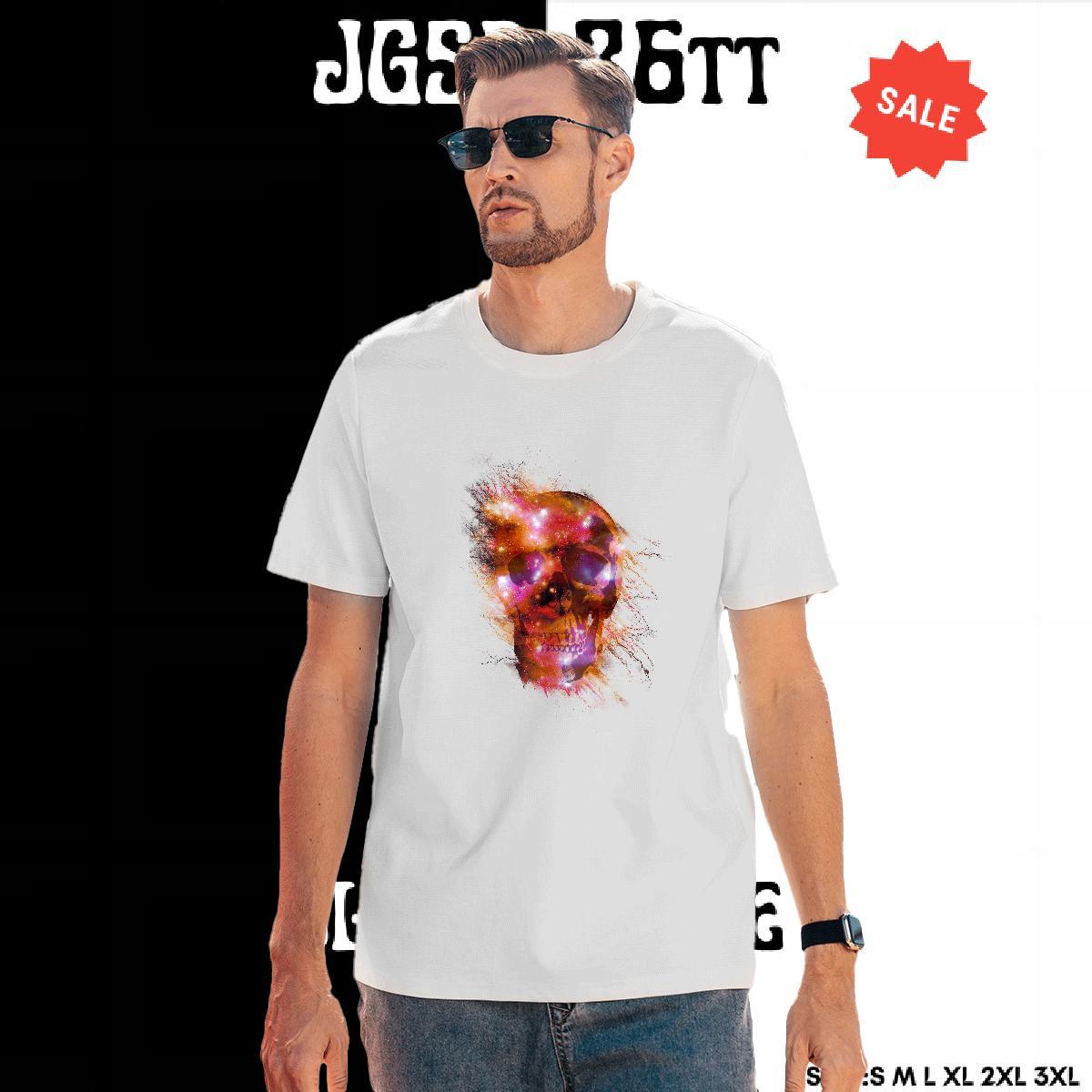 TOP Quality T-Shirts for Men 230g Cotton skull Daily Wear Cartoon Print Short Sleeve Soft Men Clothes T-Shirt Fashion New Top Tees