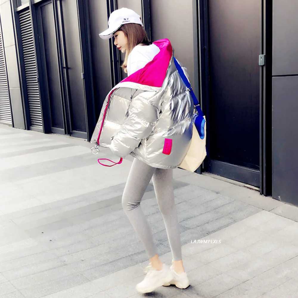 Women's Down Parkas Cotton Coat Down Womens 2023 Short Hooded Parka Warm Winter Snow Casual Thick Gloss Puff Jacket Bright T-shirt Y24082405H9