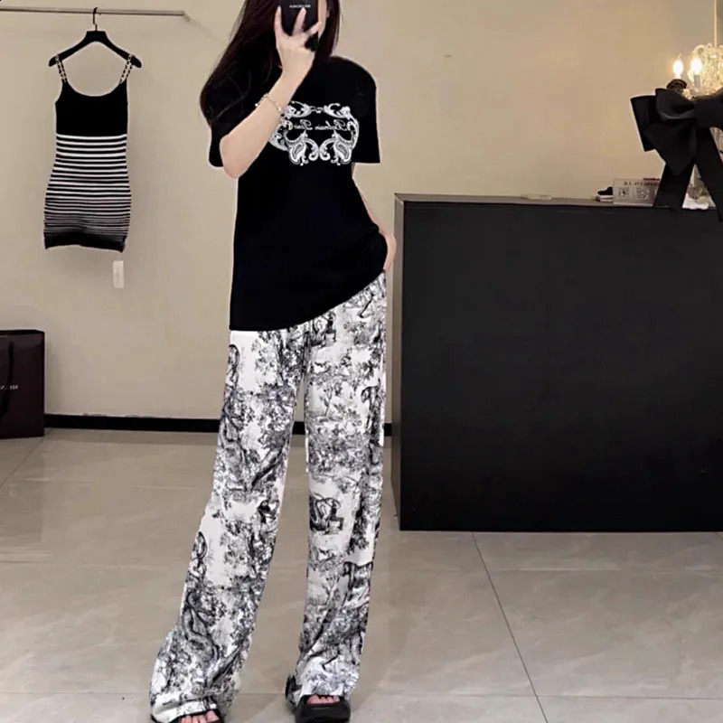 Spring Summer tie-dye ink painting pants mens and womens ancient ink dye vertical plus-size casual pants 240824